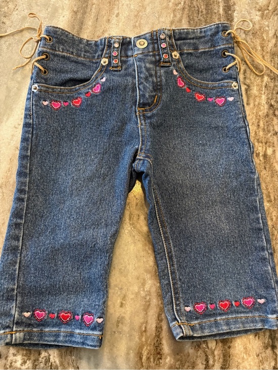 London blues Other - Y2K Kids Denim Pants with Pink & Red Heart Embroidery